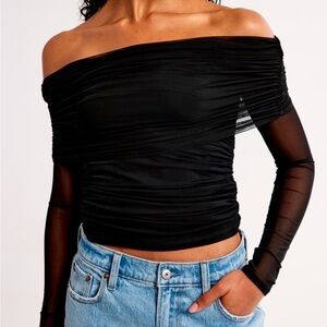 Abercrombie Off the Shoulder Mesh Long Sleeve Top NWT